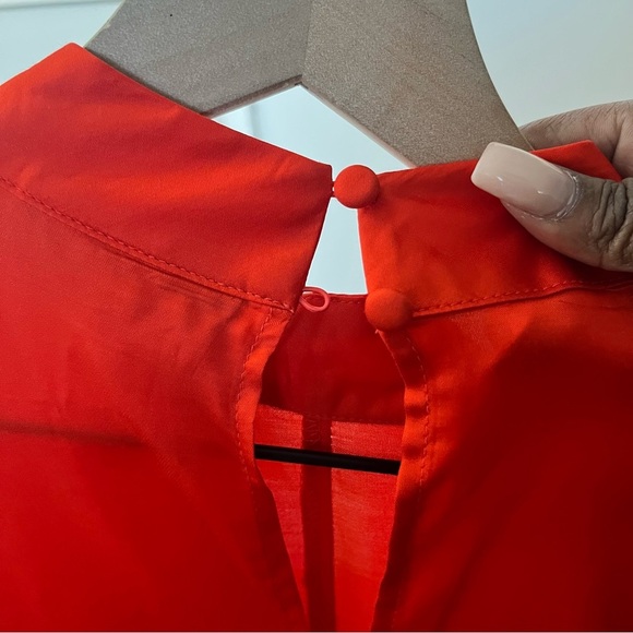 NEW Lane‎ Bryant Women Blouse 18 Red Relaxed Flutter-Sleeve Mock-Neck Top Satin - Picture 11 of 16